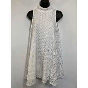 Derek Heart Womens Blouse Halter Turtleneck Sleeveless Lace White Medium